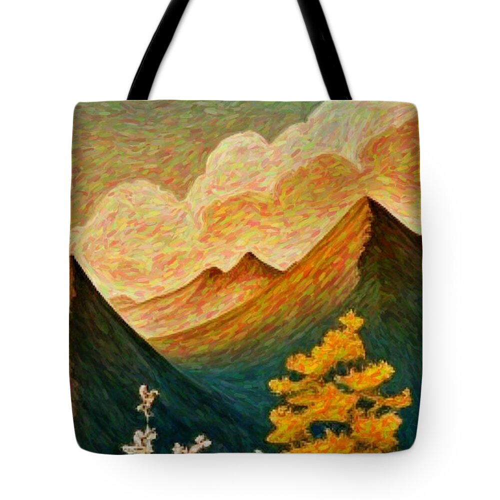 Abstract Tote Bag featuring the painting Fantasy landscape12 by Digitly