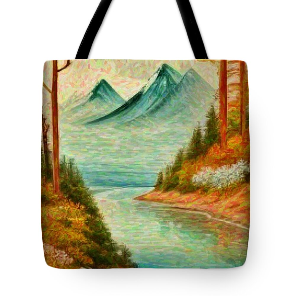 Abstract Tote Bag featuring the painting Fantasy landscape13 by Digitly