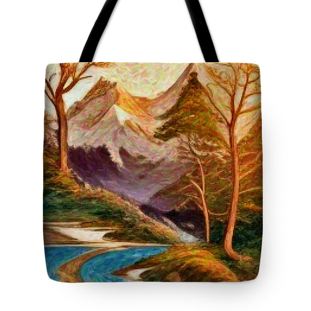 Abstract Tote Bag featuring the painting Fantasy landscape15 by Digitly