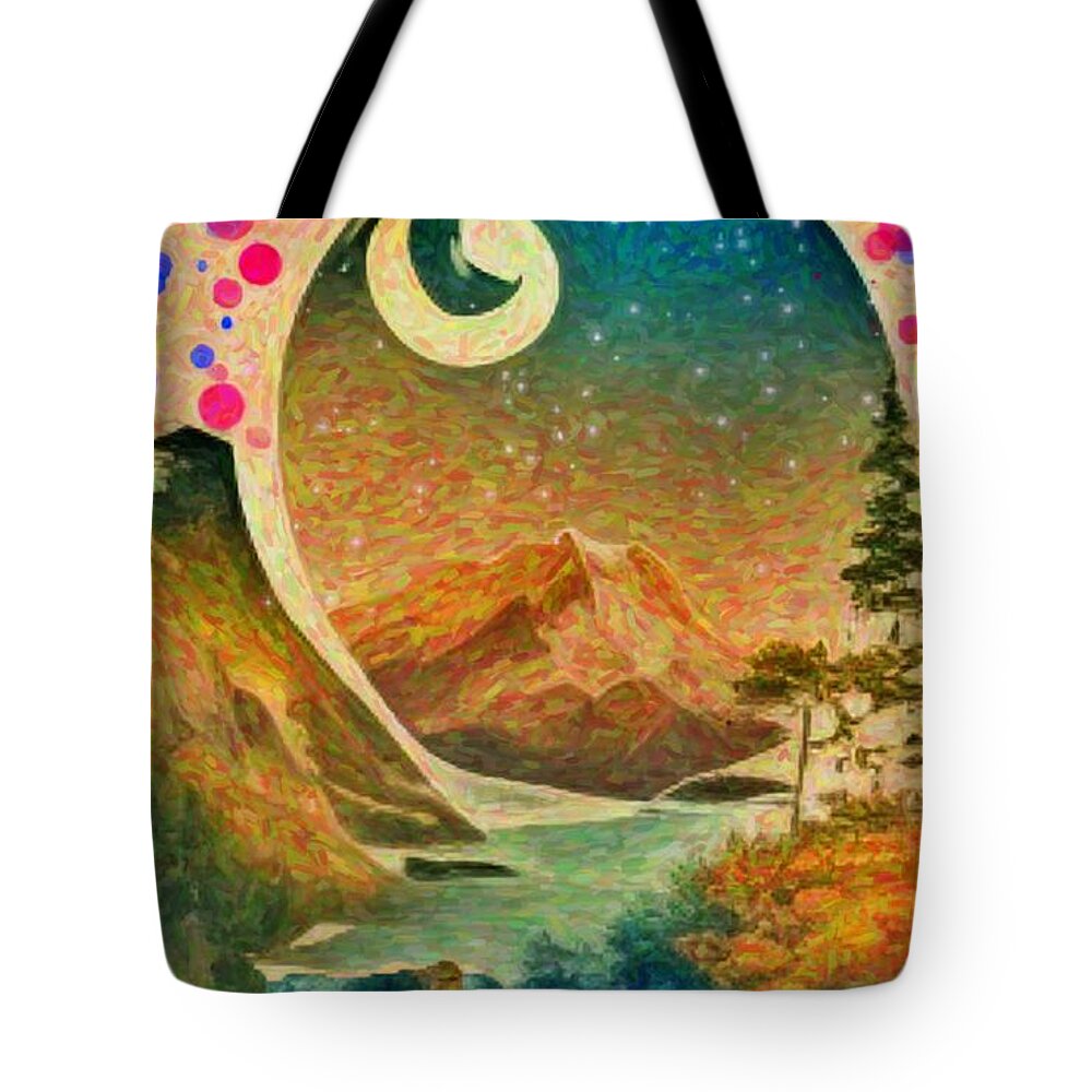 Abstract Tote Bag featuring the painting Fantasy landscape18 by Digitly