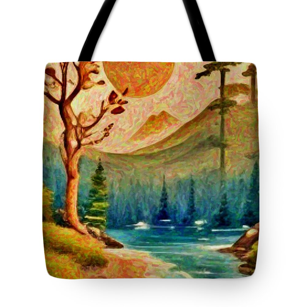 Abstract Tote Bag featuring the painting Fantasy landscape19 by Digitly