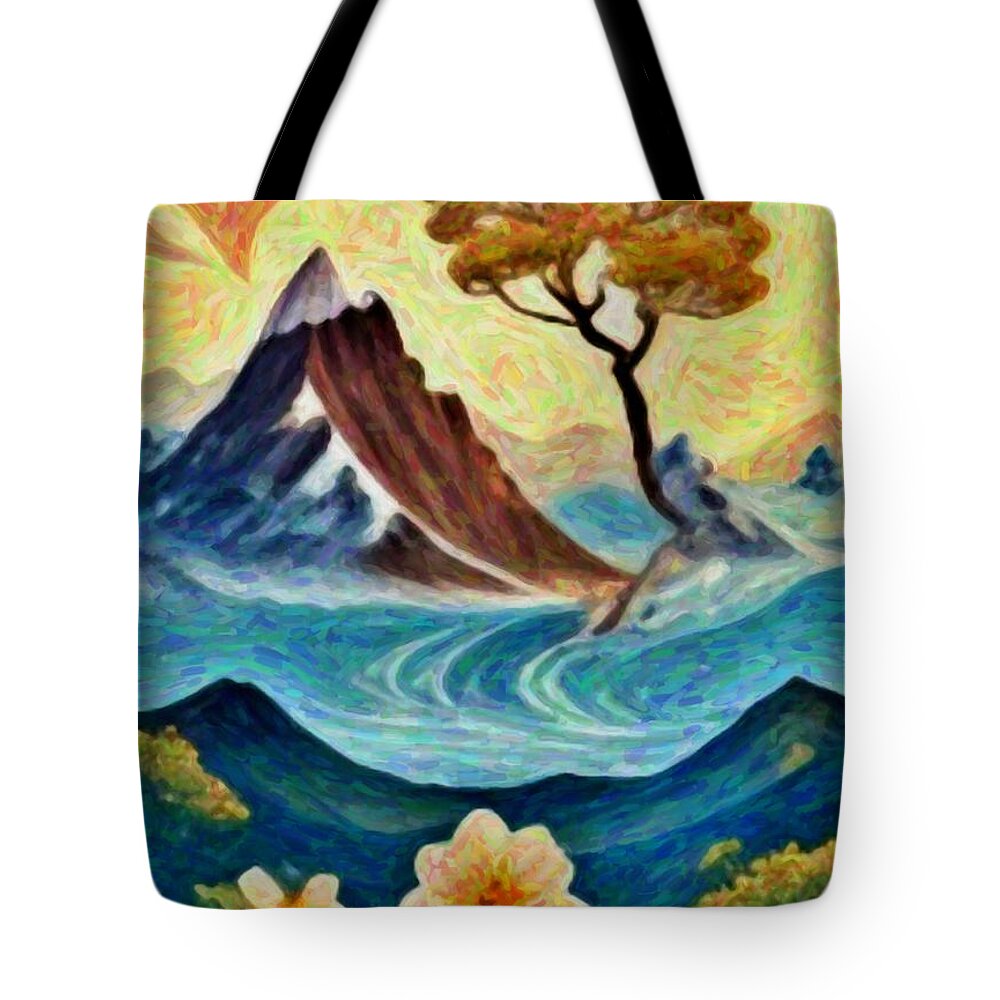 Abstract Tote Bag featuring the painting Fantasy landscape21 by Digitly