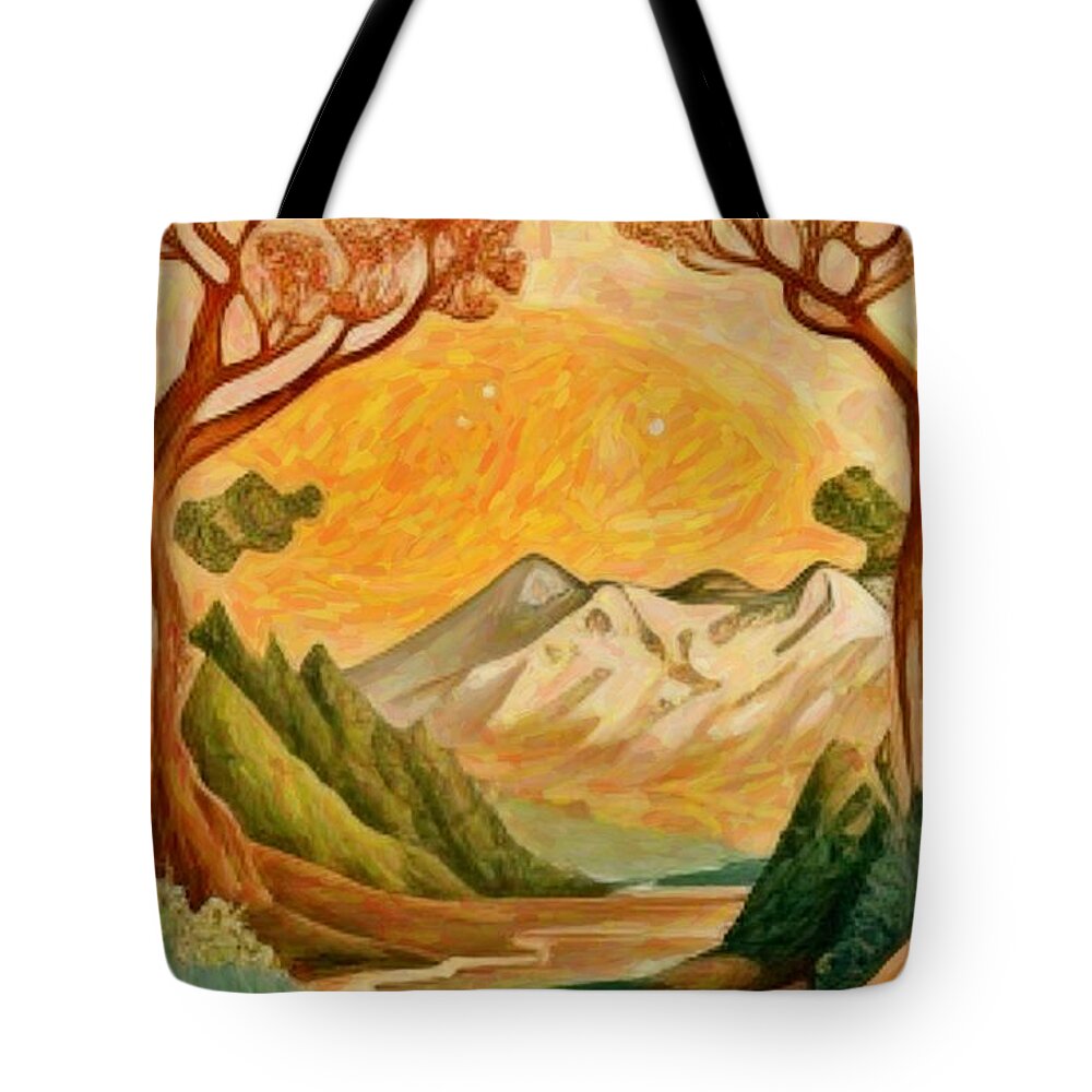 Abstract Tote Bag featuring the painting Fantasy landscape27 by Digitly