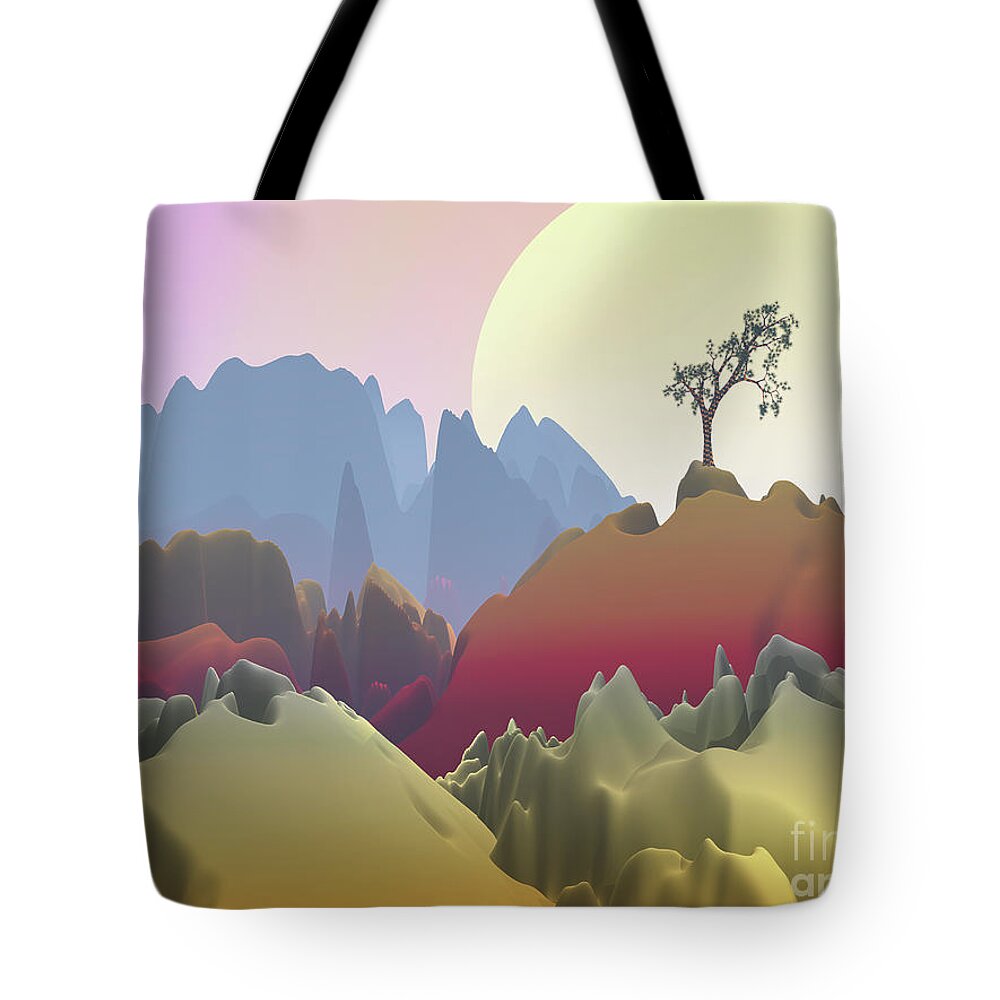 Fantasy Landscape Tote Bag featuring the digital art Fantasy Mountain by Phil Perkins