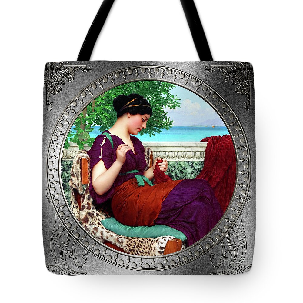 Far Away Thoughts Tote Bag featuring the painting Far Away Thoughts c1911 by John William Godward Fine Art Xzendor7 Old Masters Reproductions by Rolando Burbon