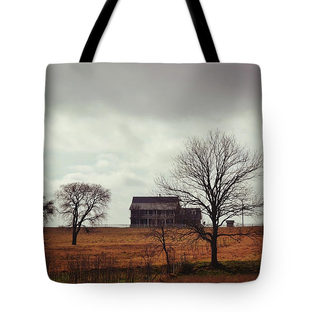 Farm Tote Bag featuring the photograph Farm House after a Winter Rain by Gaby Ethington