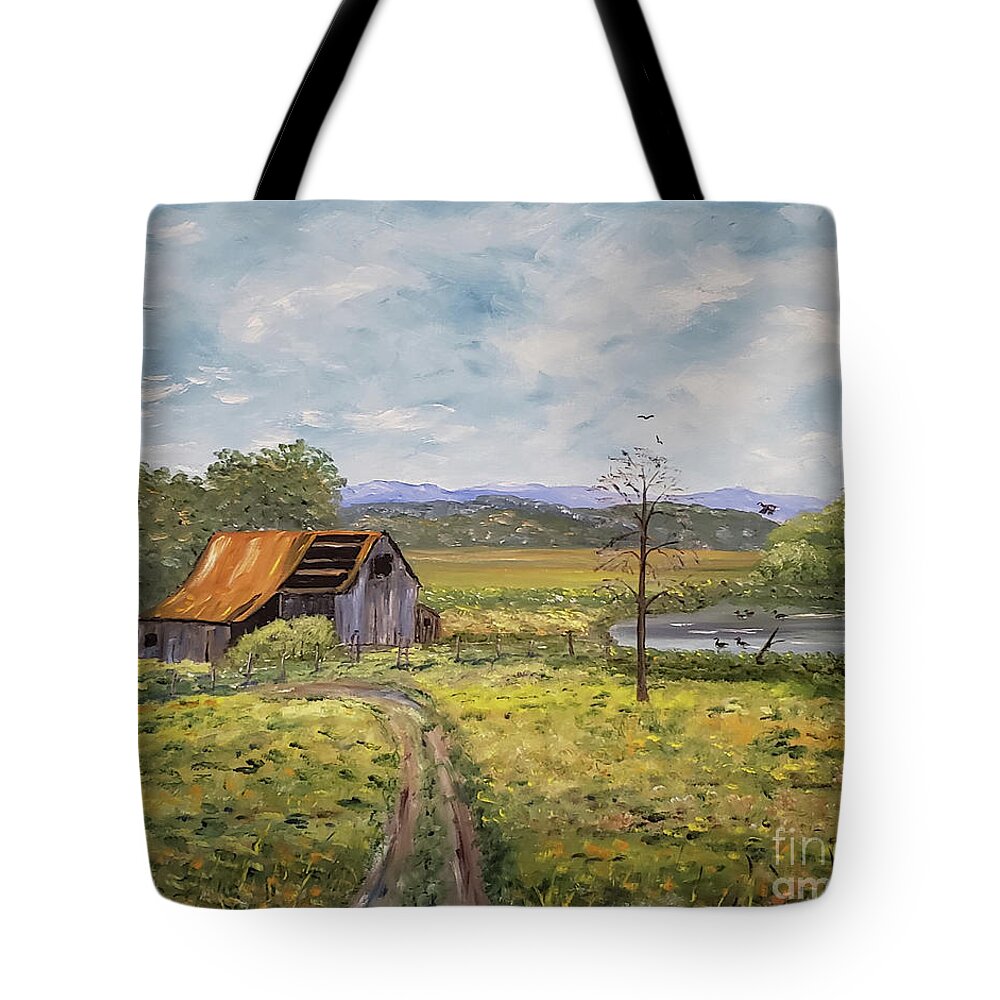 Old Barn Tote Bag featuring the painting Farm Of Old by Stanton Allaben
