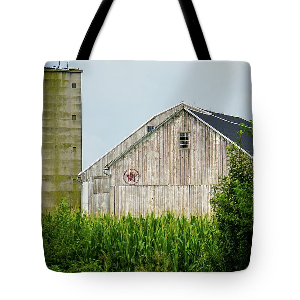 Amish Tote Bag featuring the photograph Farm Shapes and Bird by Tana Reiff
