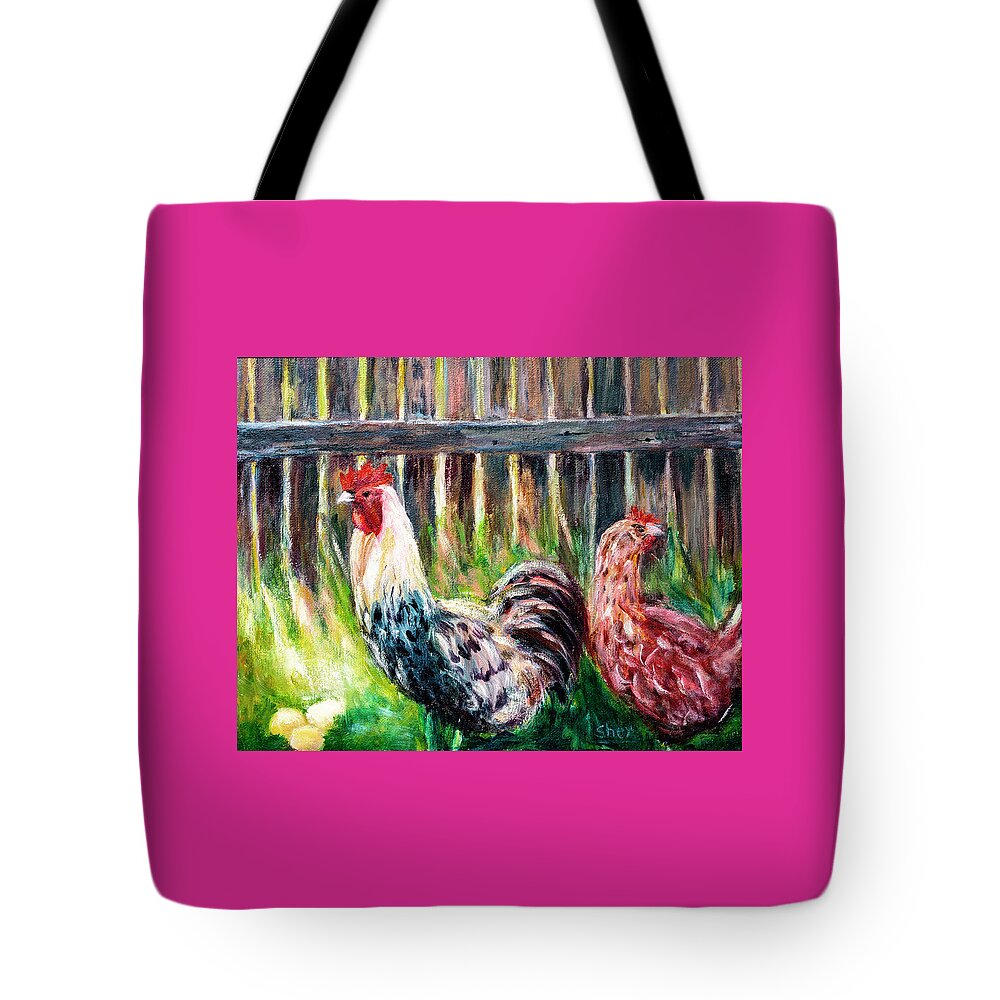 Art - Acrylic Tote Bag featuring the painting Farm Yard Chicken - Acrylic Art by Sher Nasser