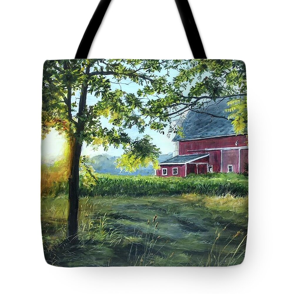 Barn Tote Bag featuring the painting Farmer's sea by William Brody