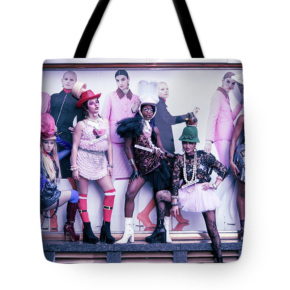 Design Tote Bag featuring the photograph Fashion flash mob by Andrew Lalchan