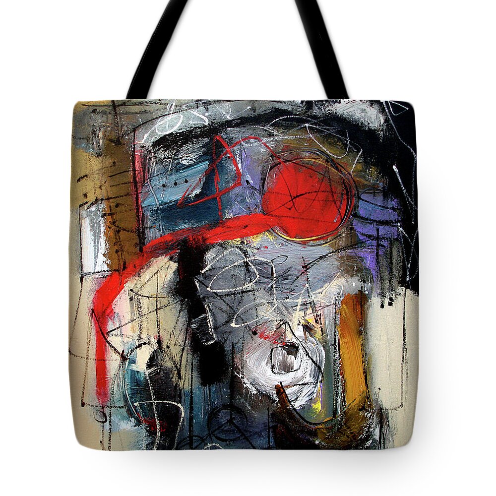 Abstract Tote Bag featuring the painting Red Pour by Jim Stallings