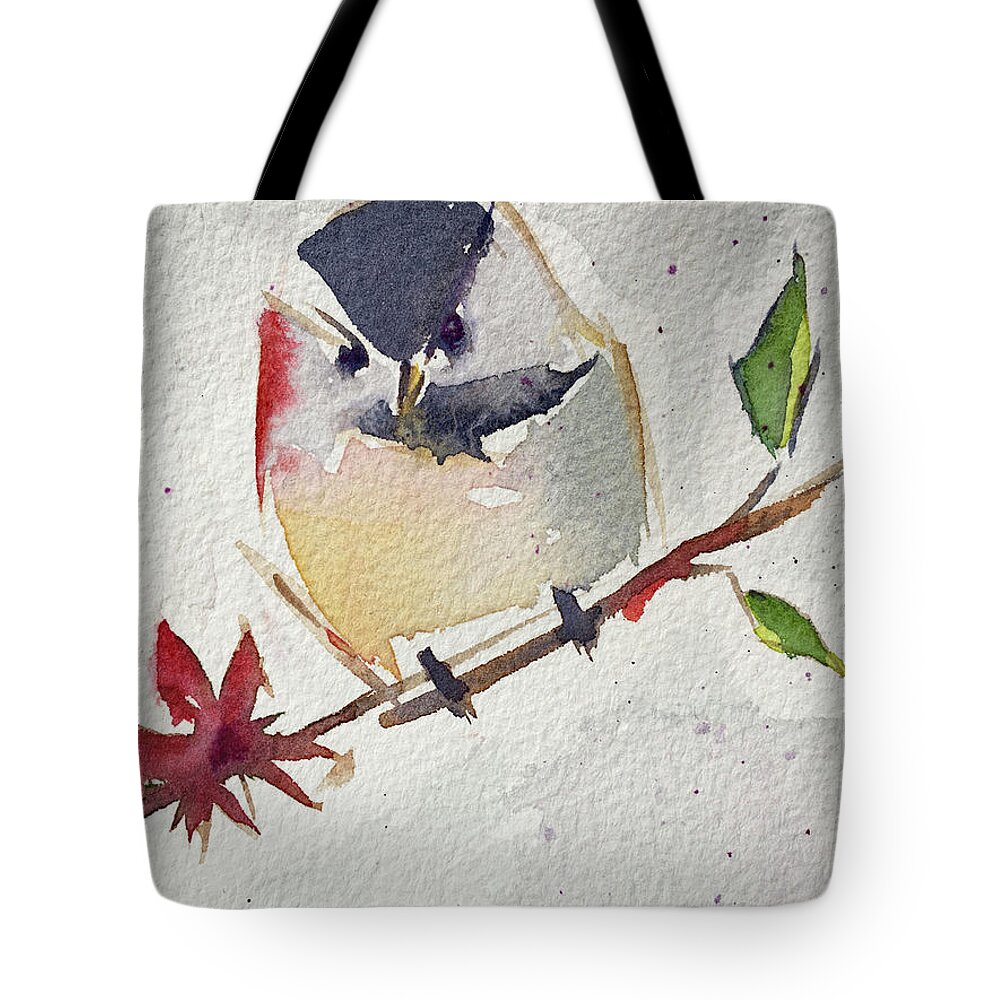 Chickadee Tote Bag featuring the painting Fat little Chickadee by Roxy Rich