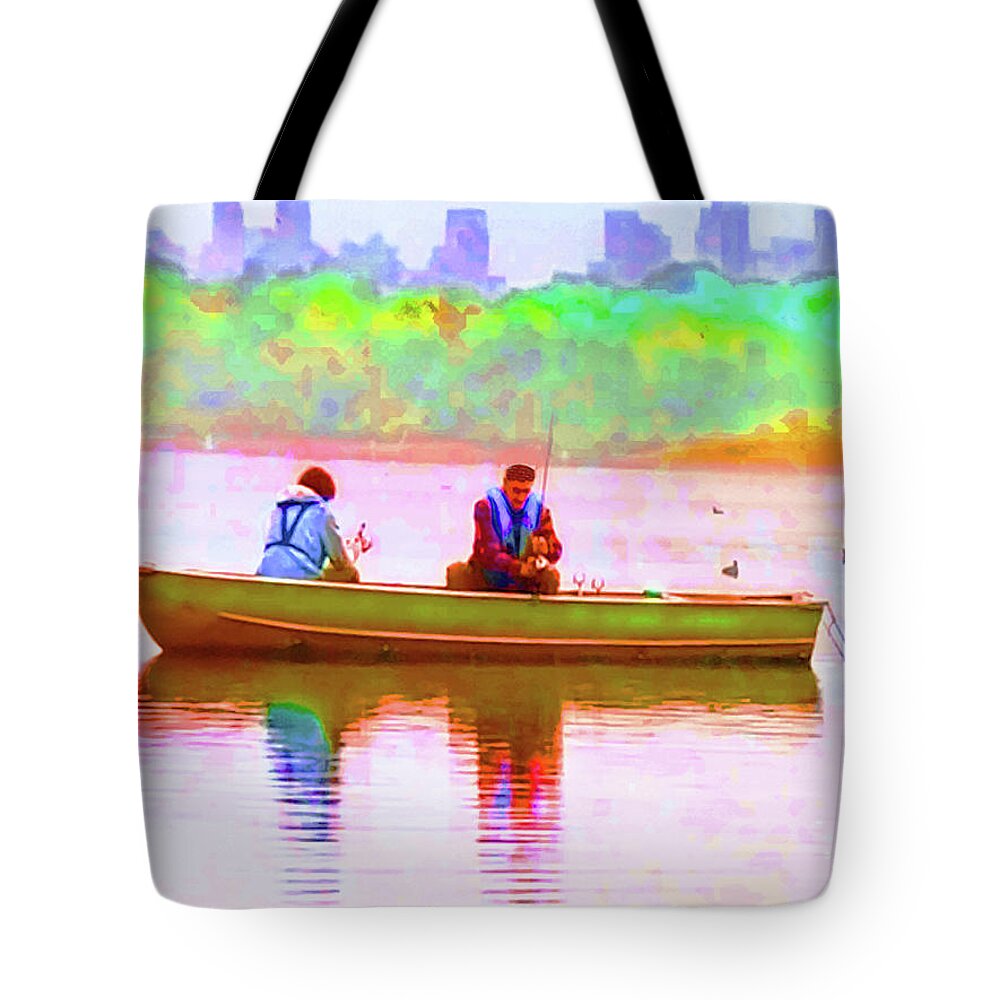 Fishing Tote Bag featuring the painting Father and Son Time by CHAZ Daugherty