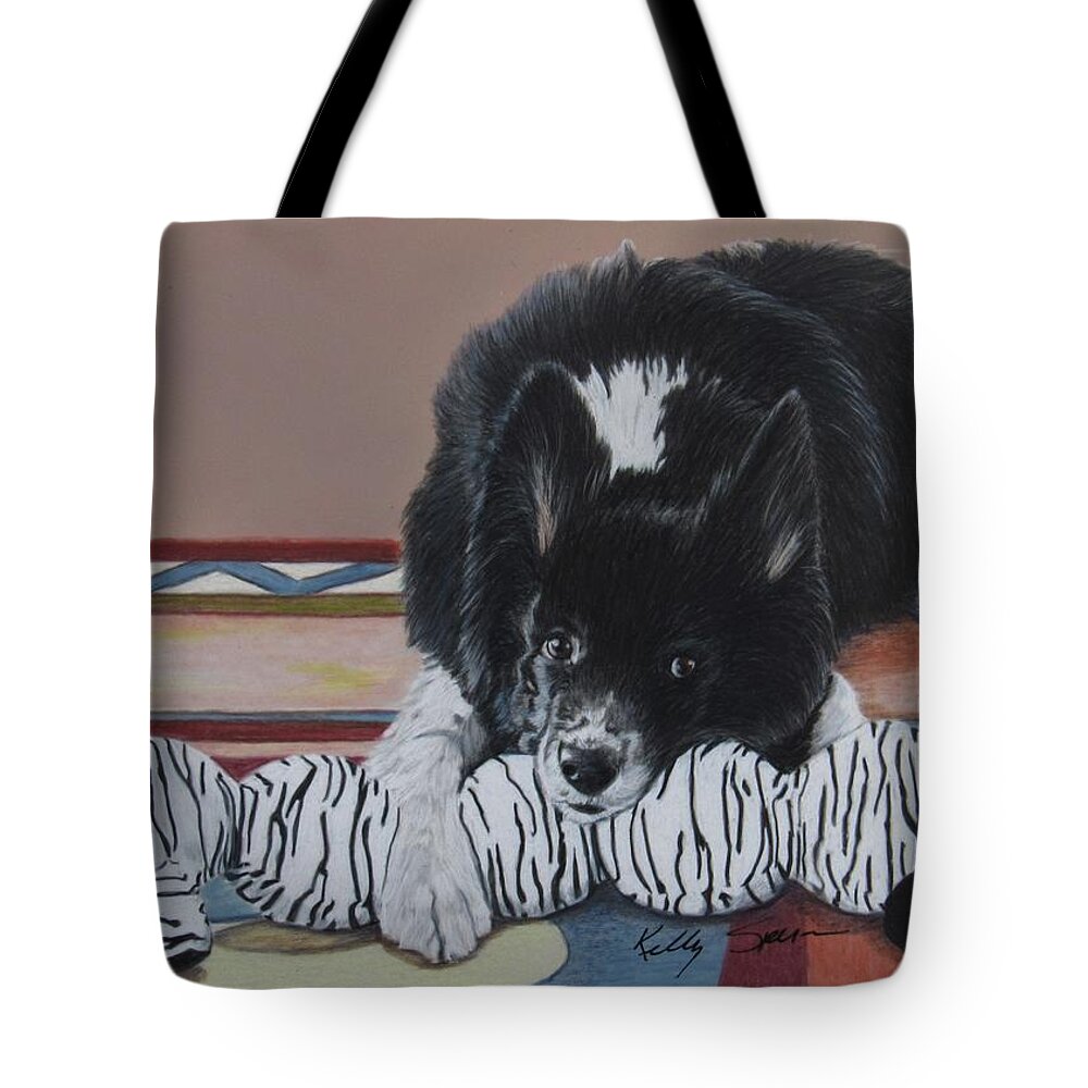 Dog Tote Bag featuring the drawing Favorite Toy by Kelly Speros
