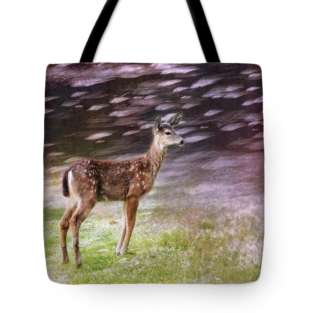 Fawn Tote Bag featuring the photograph Fawn on the McKenzie, No. 6 by Belinda Greb