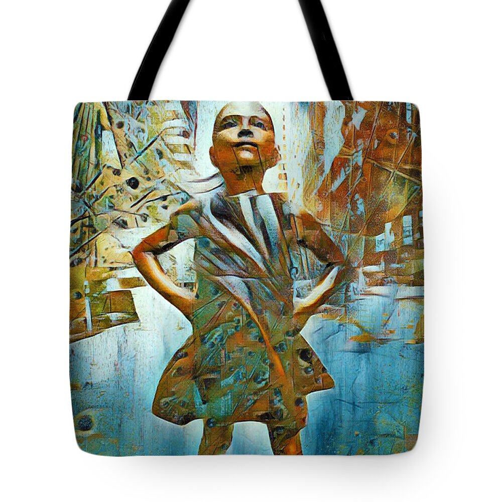 Fearless Tote Bag featuring the painting Fearless Girl Future Is Female Painting 1 by Tony Rubino