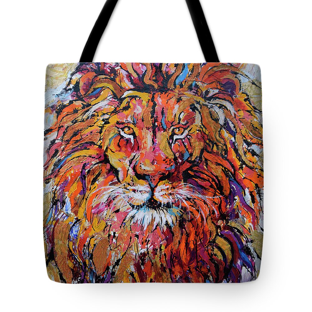  Tote Bag featuring the painting Fearless Lion by Jyotika Shroff