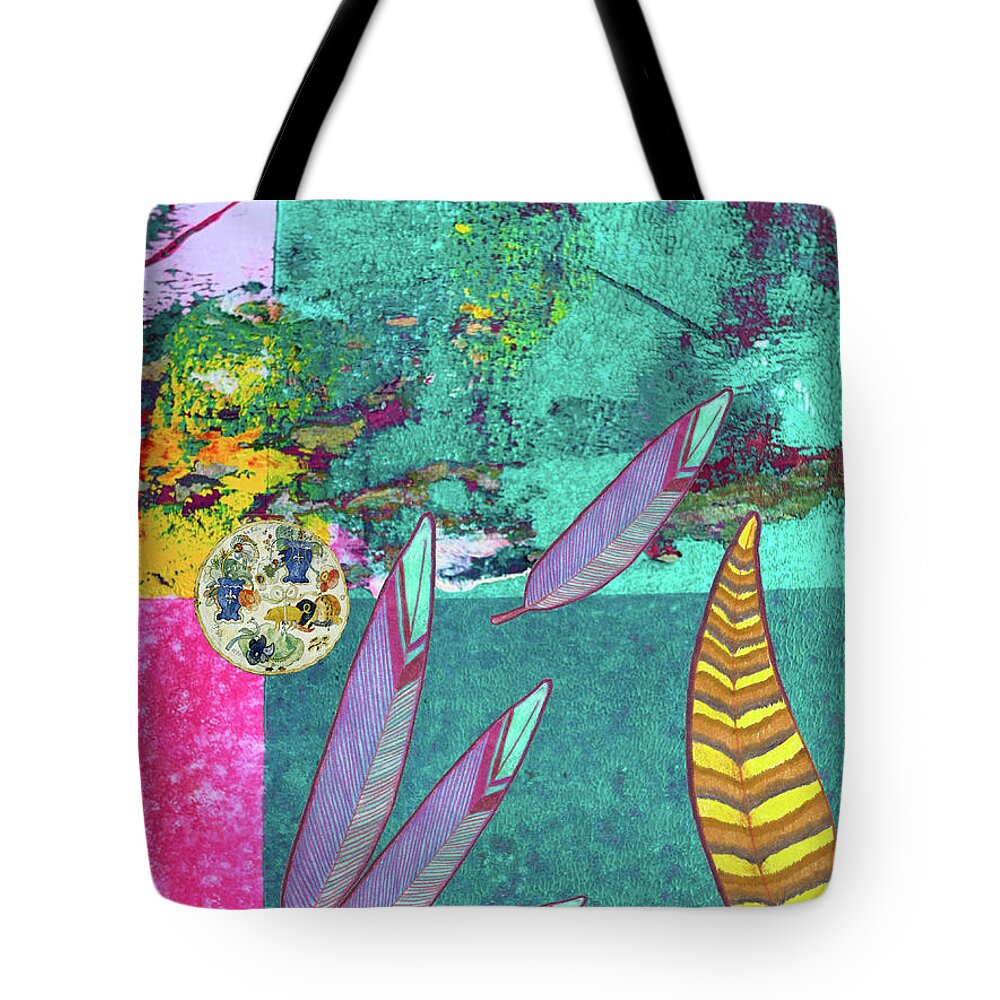 Feathers Tote Bag featuring the mixed media Feather Abstract by Lorena Cassady