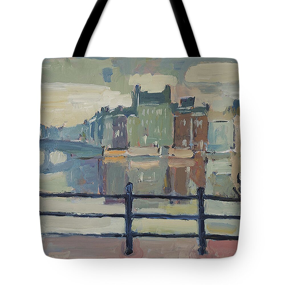 A Cold February Morning Along The Amstel In Amsterdam. Tote Bag featuring the painting February Morning along the Amstel by Nop Briex