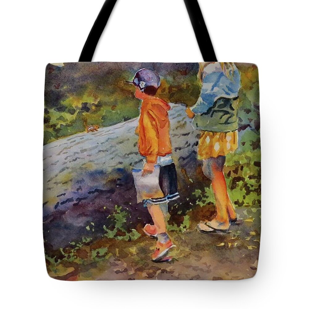 Summer Tote Bag featuring the painting Feeding the Chipmunks by David Gilmore
