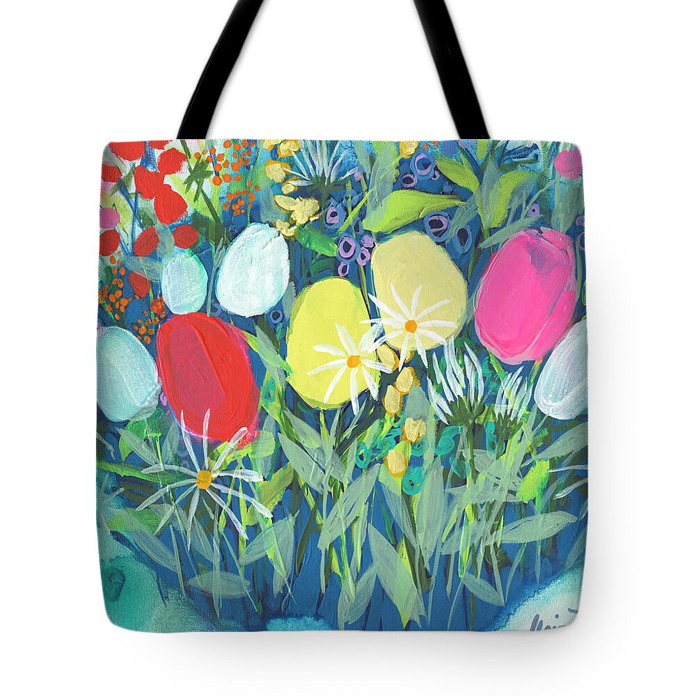 Abstract Tote Bag featuring the painting Feel Like April by Claire Desjardins