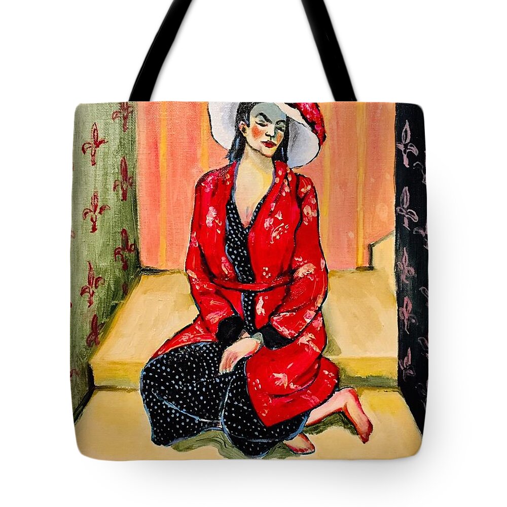 Red Tote Bag featuring the painting Feeling red by Lana Sylber