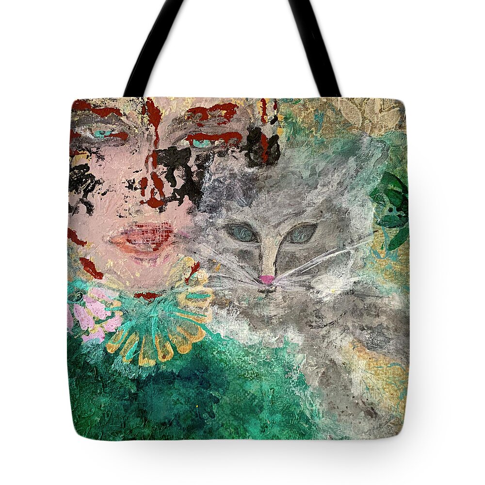 Girl Tote Bag featuring the painting Feline Friend by Leslie Porter