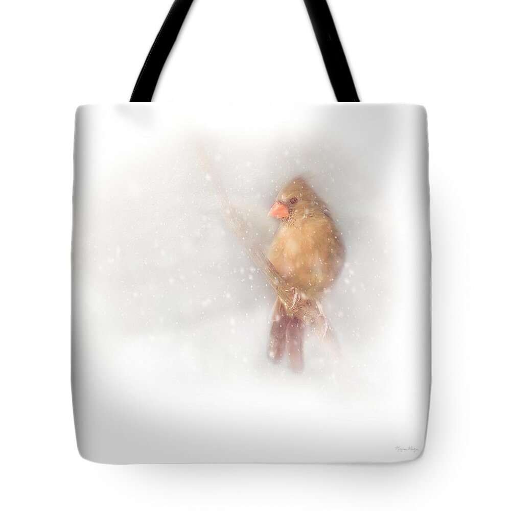 Cardinal Tote Bag featuring the photograph Female Cardinal in Snow by Marjorie Whitley