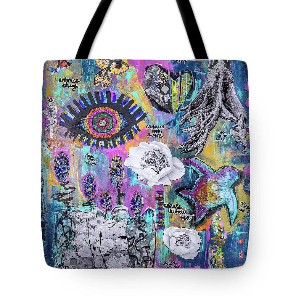 Turtle Tote Bag featuring the mixed media Feminine Intuition by Kim Sowa