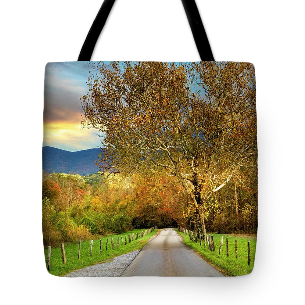 Trail Tote Bag featuring the photograph Fence Along Sparks Lane at Cades Cove by Debra and Dave Vanderlaan
