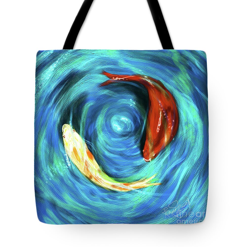 Feng Shui Painting Tote Bag featuring the painting Feng Shui your Life with Koi Fish by Remy Francis