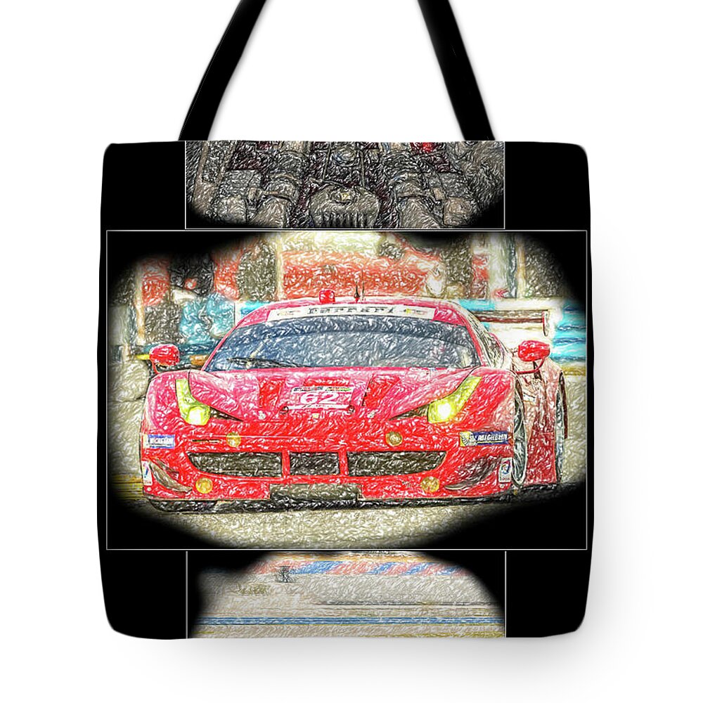 Ferrari Tote Bag featuring the drawing Ferrari 458 race sketch by Darrell Foster