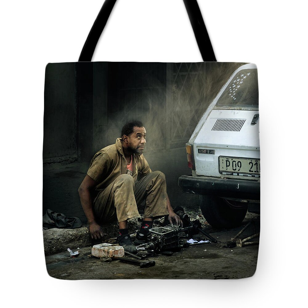 Fiat Tote Bag featuring the photograph Fiat Lux by Micah Offman