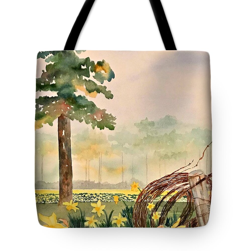 Daffodil Tote Bag featuring the painting Field of Dreams by Beth Fontenot