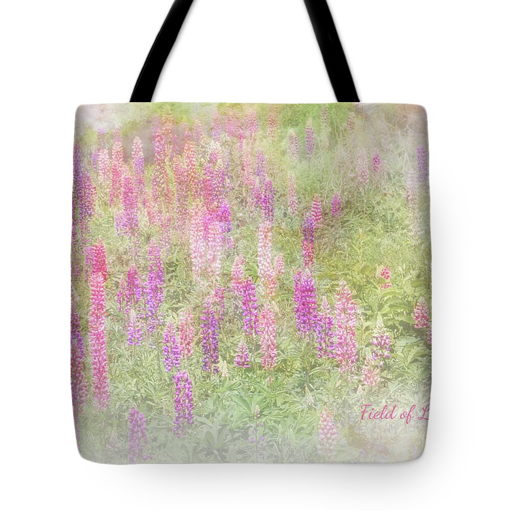 Lupine Tote Bag featuring the mixed media Field of Lupine by Patti Deters