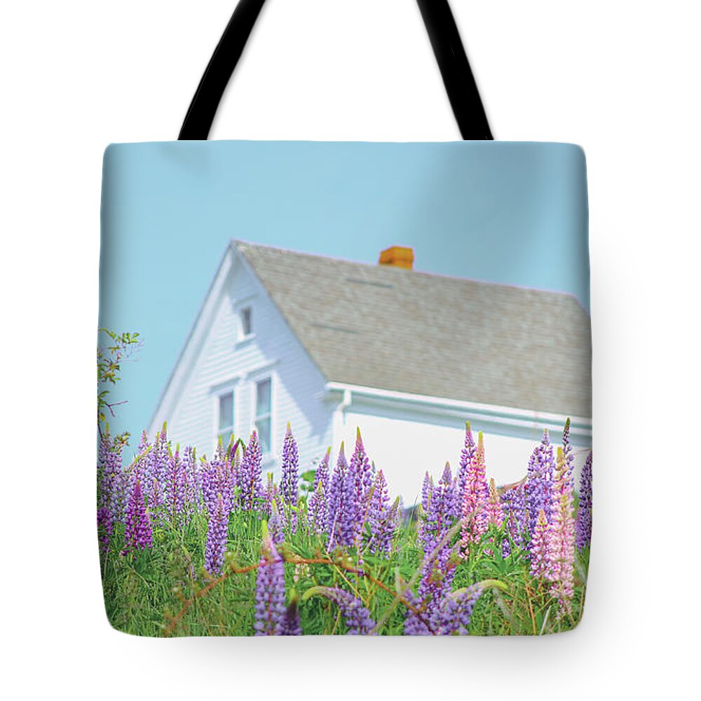 Lupines Tote Bag featuring the photograph Field of Lupines by Katie Dobies