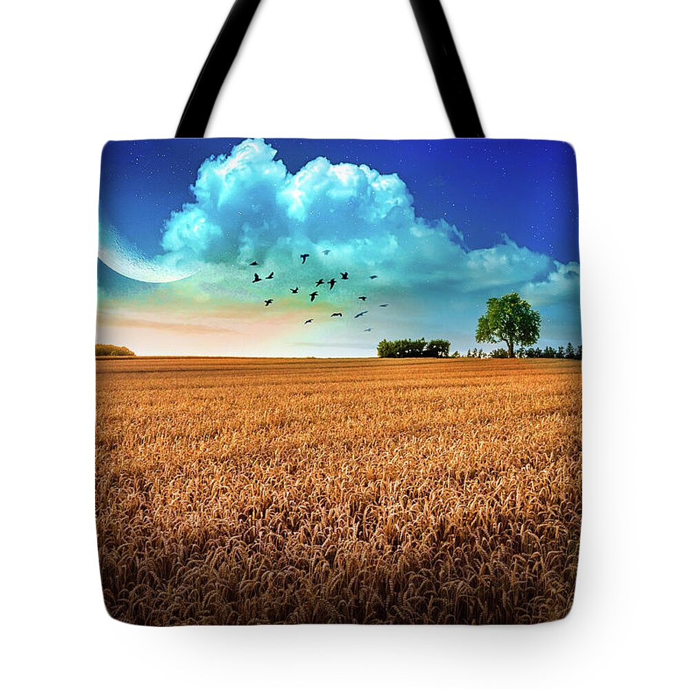 Moon Tote Bag featuring the photograph Fields in Early Evening Nightfall by Debra and Dave Vanderlaan