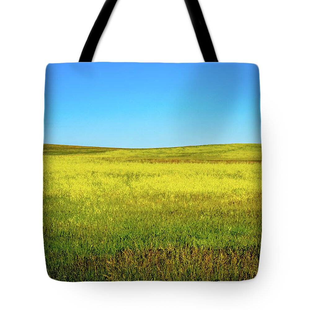 Fields Of Blue And Gold Tote Tote Bag featuring the photograph Fields of Blue and Gold Tote by GLENN Mohs