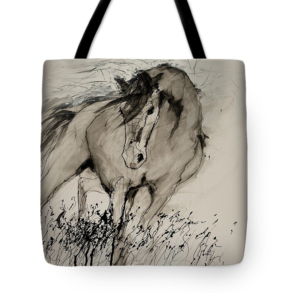 Wild Horse Tote Bag featuring the painting Fields of Flowers by Elizabeth Parashis