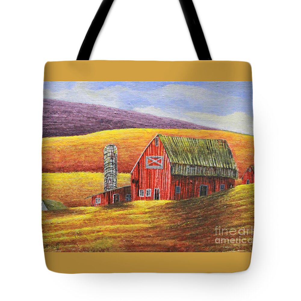Barn Tote Bag featuring the painting Fields of Gold by Scott Sladoff