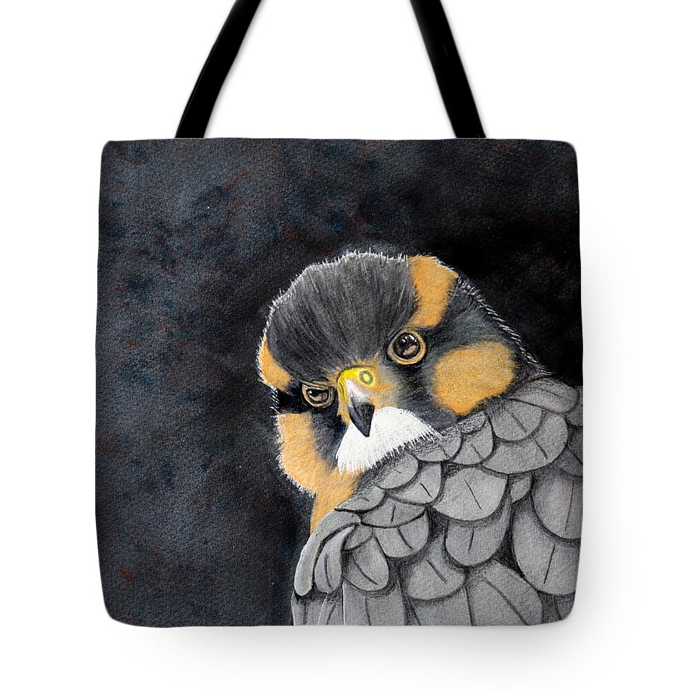 Bird Tote Bag featuring the painting Fierce Little Falcon Watercolor by Kimberly Walker