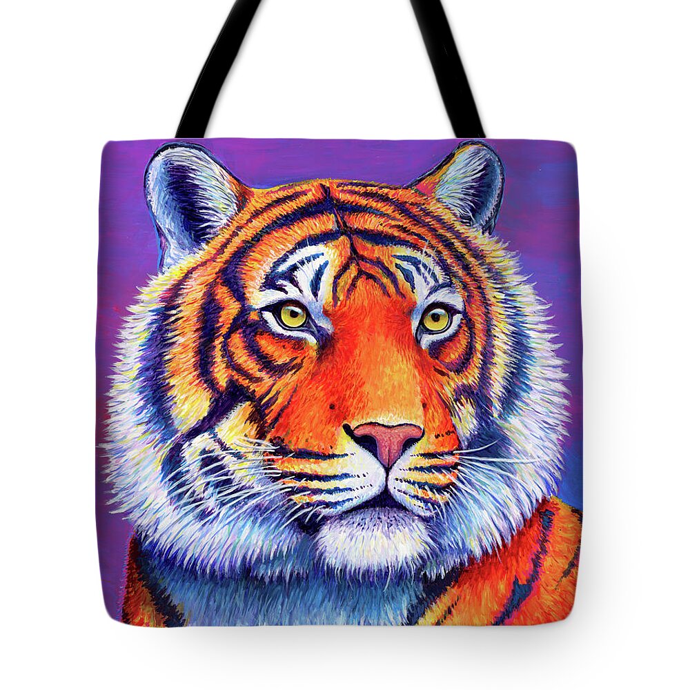 Tiger Tote Bag featuring the painting Fiery Beauty - Colorful Bengal Tiger by Rebecca Wang