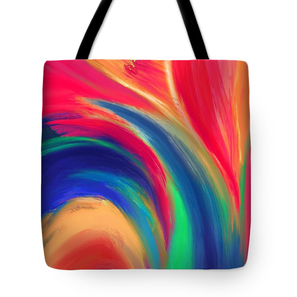 Abstract Tote Bag featuring the digital art Fiery Fire - Modern Colorful Abstract Digital Art by Sambel Pedes