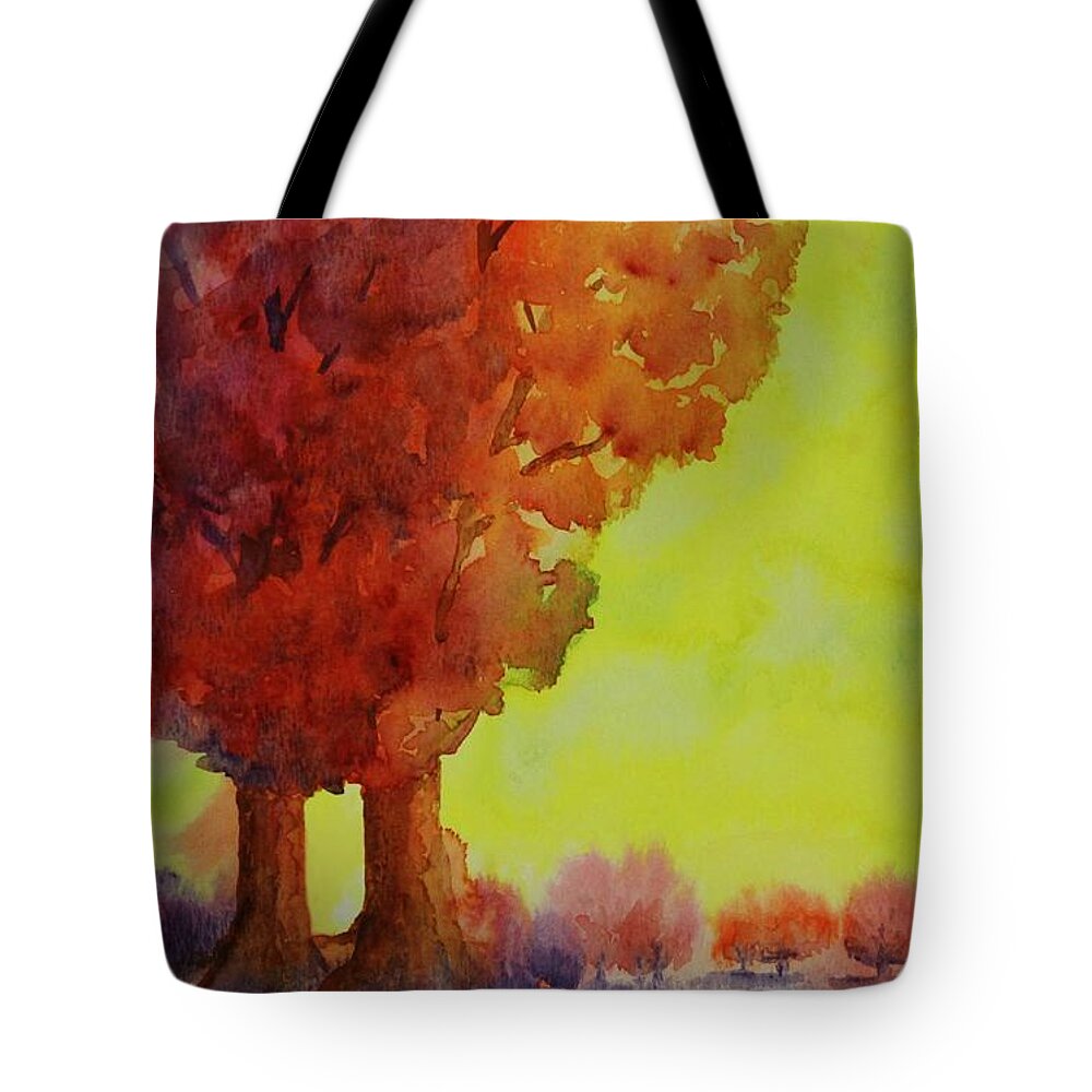 Kim Mcclinton Tote Bag featuring the painting Fiery Foliage by Kim McClinton