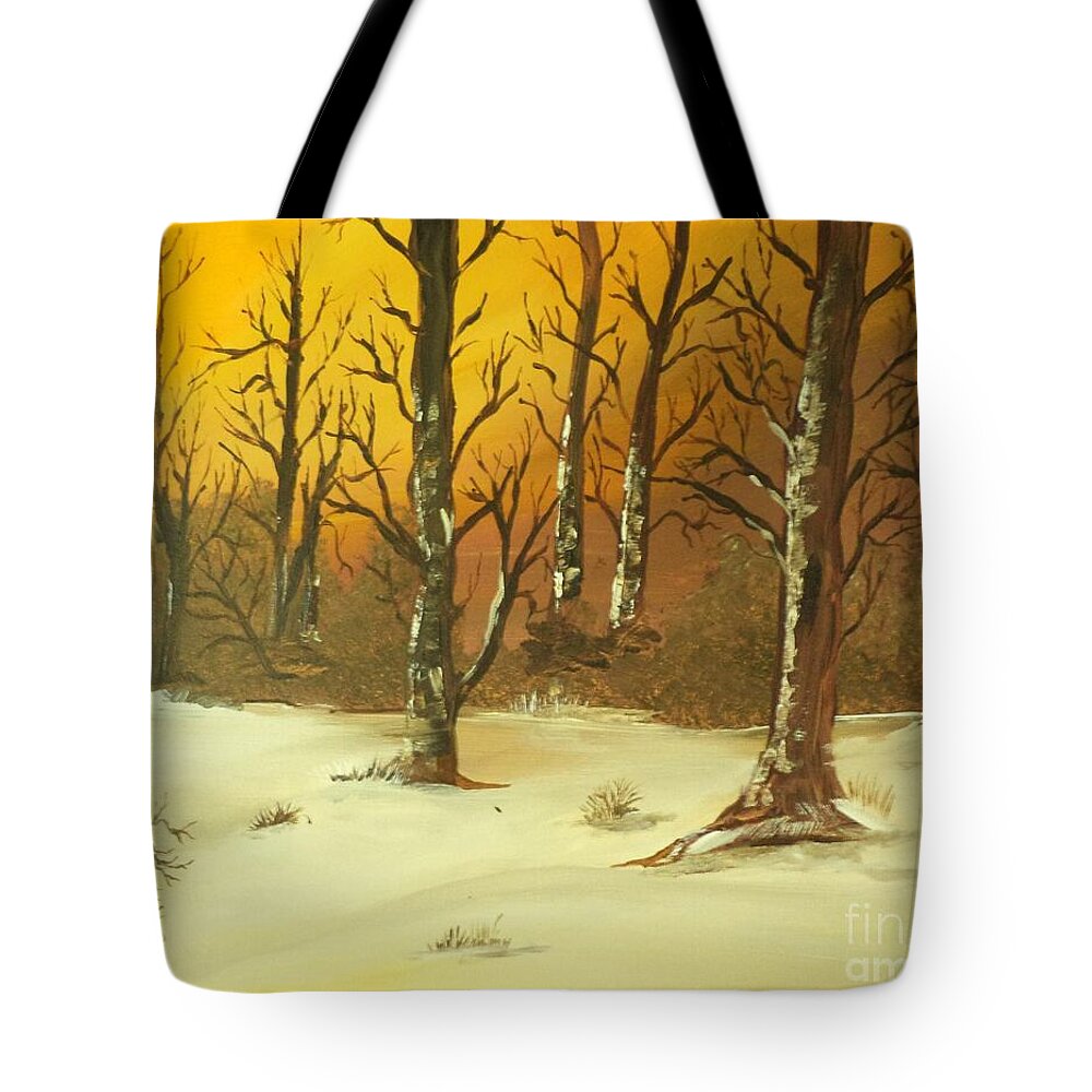Landscape Tote Bag featuring the painting Fiery Morn painting # 156 by Donald Northup