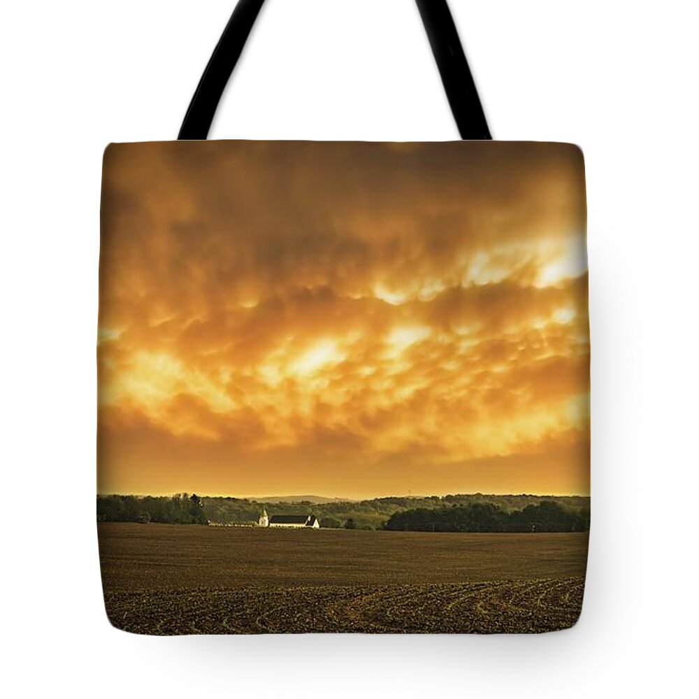 Sunset Tote Bag featuring the photograph Fiery Skies Over Pennsylvania Landscape by Jason Fink