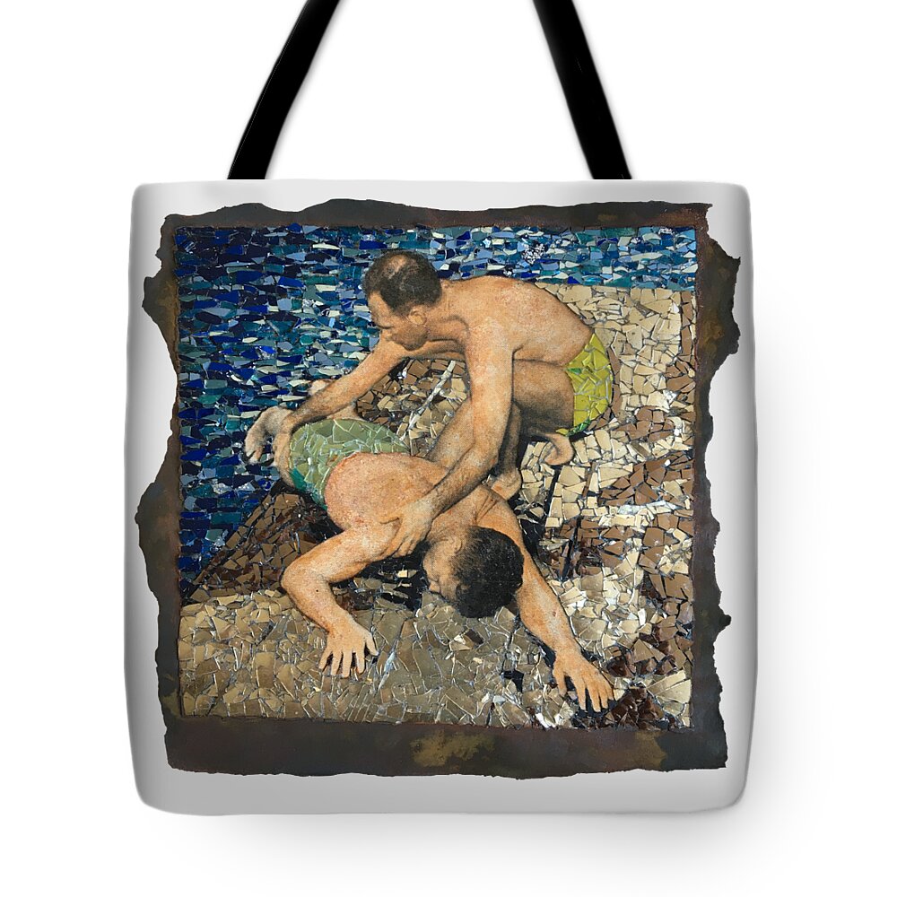 Glass Tote Bag featuring the mixed media Fig. 100. Lift onto dock. by Matthew Lazure