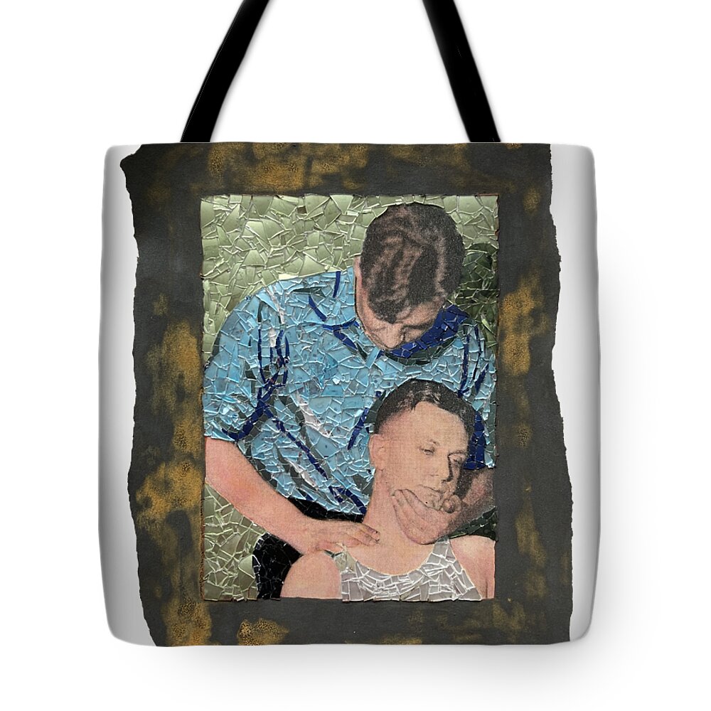 Healing Tote Bag featuring the mixed media Fig. 46. Applyng digital pressure at shoulder. by Matthew Lazure