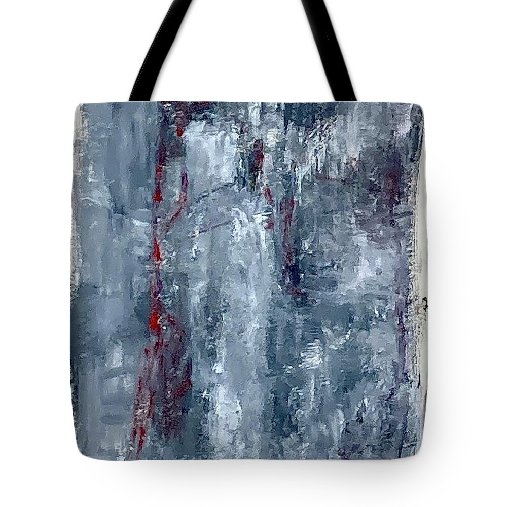 Black And White Tote Bag featuring the painting Figure in the cold by David Euler